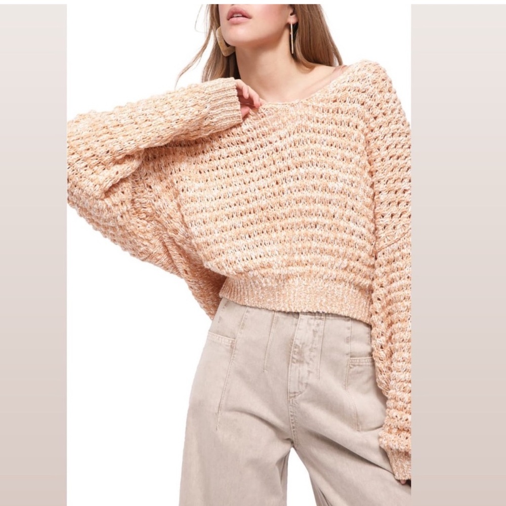 Free People Orange coconut Open Knit V-neck Pullover Boho Sweater